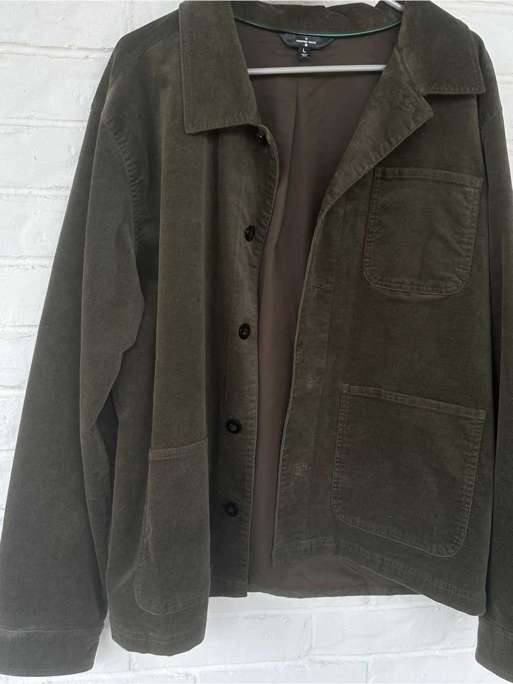 Men's Olive Green Jacket - Velvet-Like Material